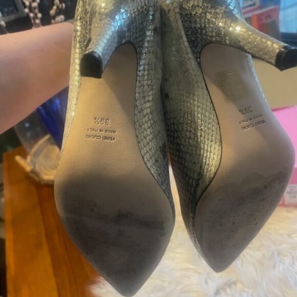 Paris Texas Silver Python Embossed Ankle Boots 9.5 – Metallic Stiletto Booties - Picture 2 of 8